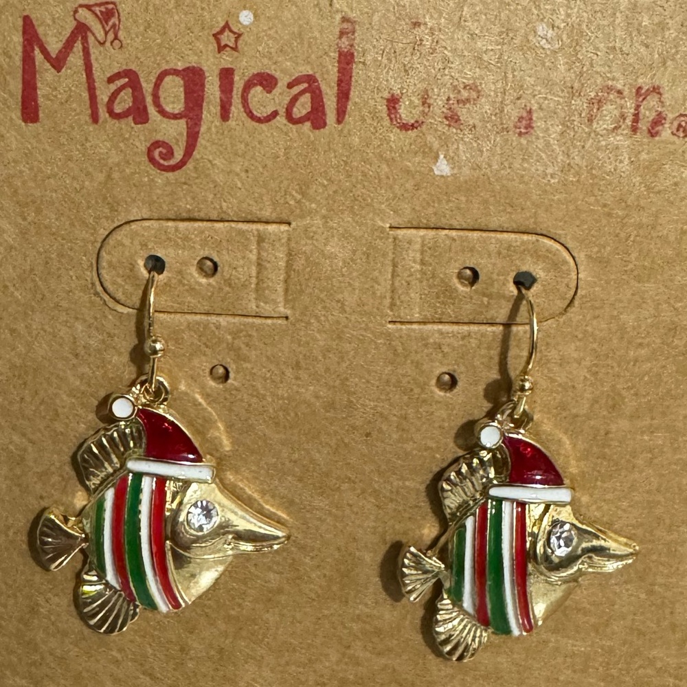NWT Santa fish earrings
